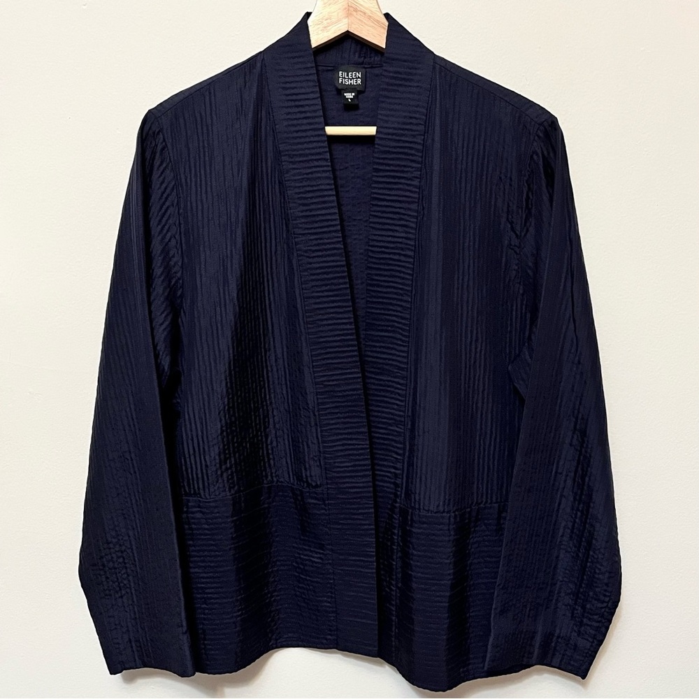 Eileen Fisher • L • 100% Silk Navy Open Blazer Jacket
